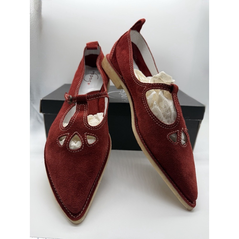 Robert Clergerie Espace Womens Flat Sandals 9 Crimson Red Split Suede Vintage
